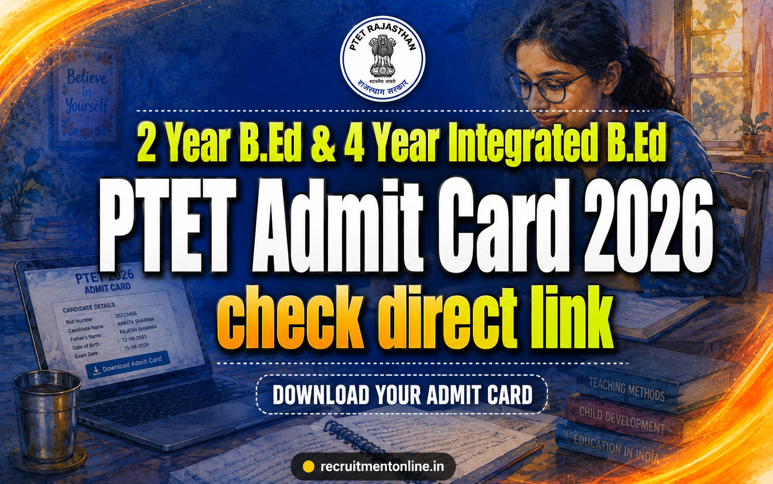 PTET Admit Card 2026, PTET Admit Card Link, PTET 2026 Admit Card download, Rajasthan ptet admit card 2026, PTET official website Admit Card